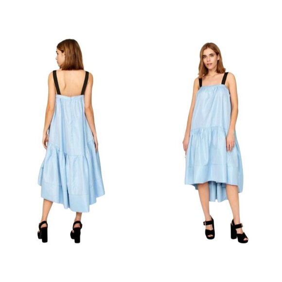 Adam Lippes Collective Asymmetrical Swing Dress Blue Jacquard Sleeveless NWOT - Picture 1 of 8